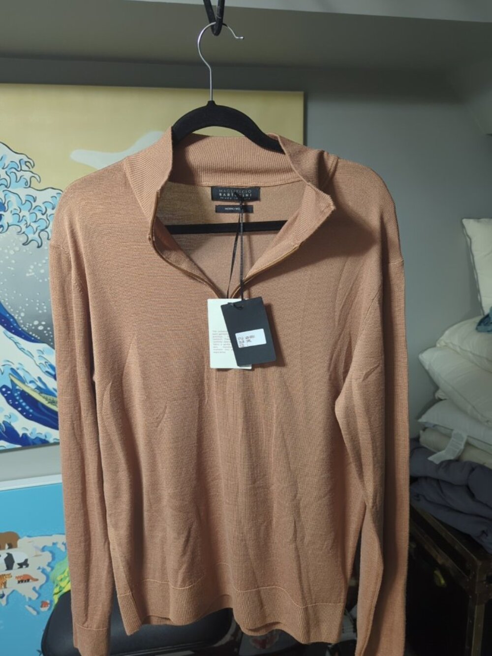 NWT Maglificio Bartolini 100% Merino Wool Sweater Camel Made in Italy Large Tan